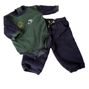 2000 Gymboree Matching Set Soccer Green and Blue Baby Outfit Vintage 0-3